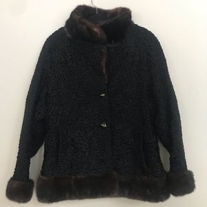 Vintage persian lamb swing coat with mink trim